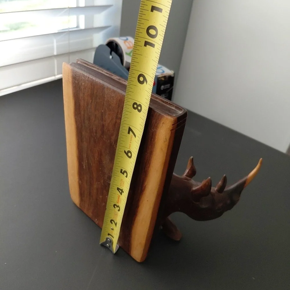Vintage Hand‎ Carved Natural Wood African RHINO Bookends Heavy Artist Detailed - Picture 16 of 16